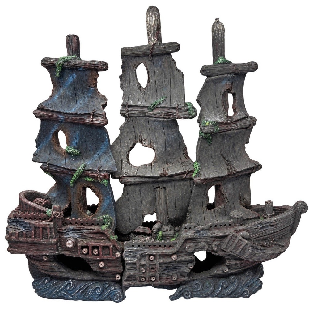 Large 2-Piece Pirate Shipwreck Aquarium Decor Fish Tank Ornament Resin
